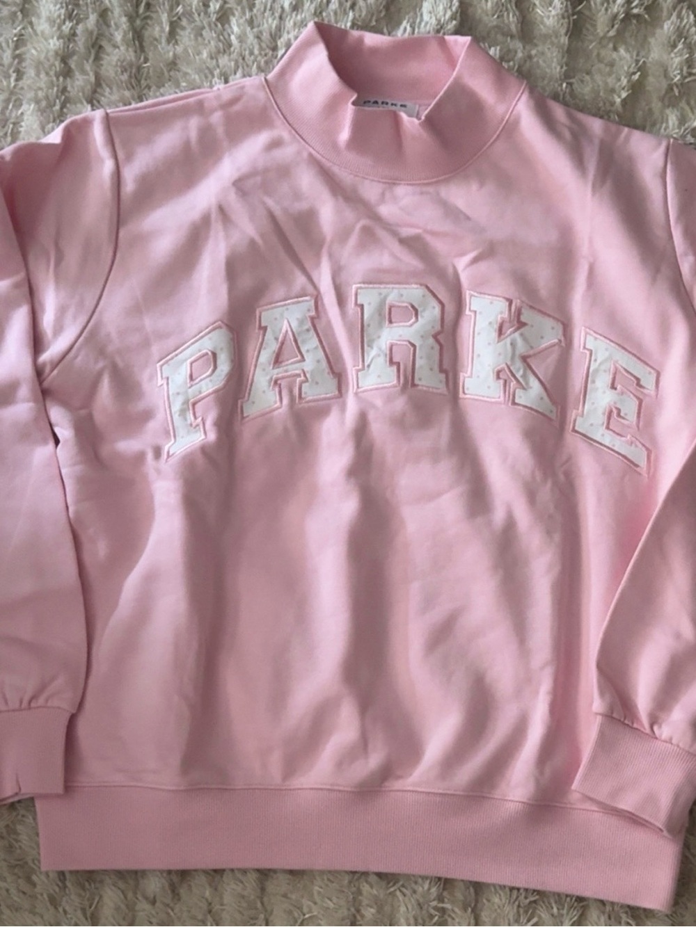 Parker Light Pink Mock Neck Sweatshirt with White Applique
